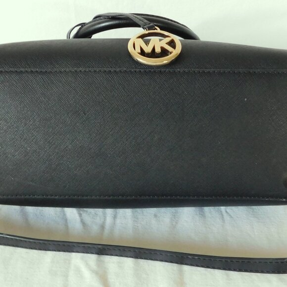 Medium Michael Kors Black Leather & Gold Tote Handbag Purse - Picture 8 of 10